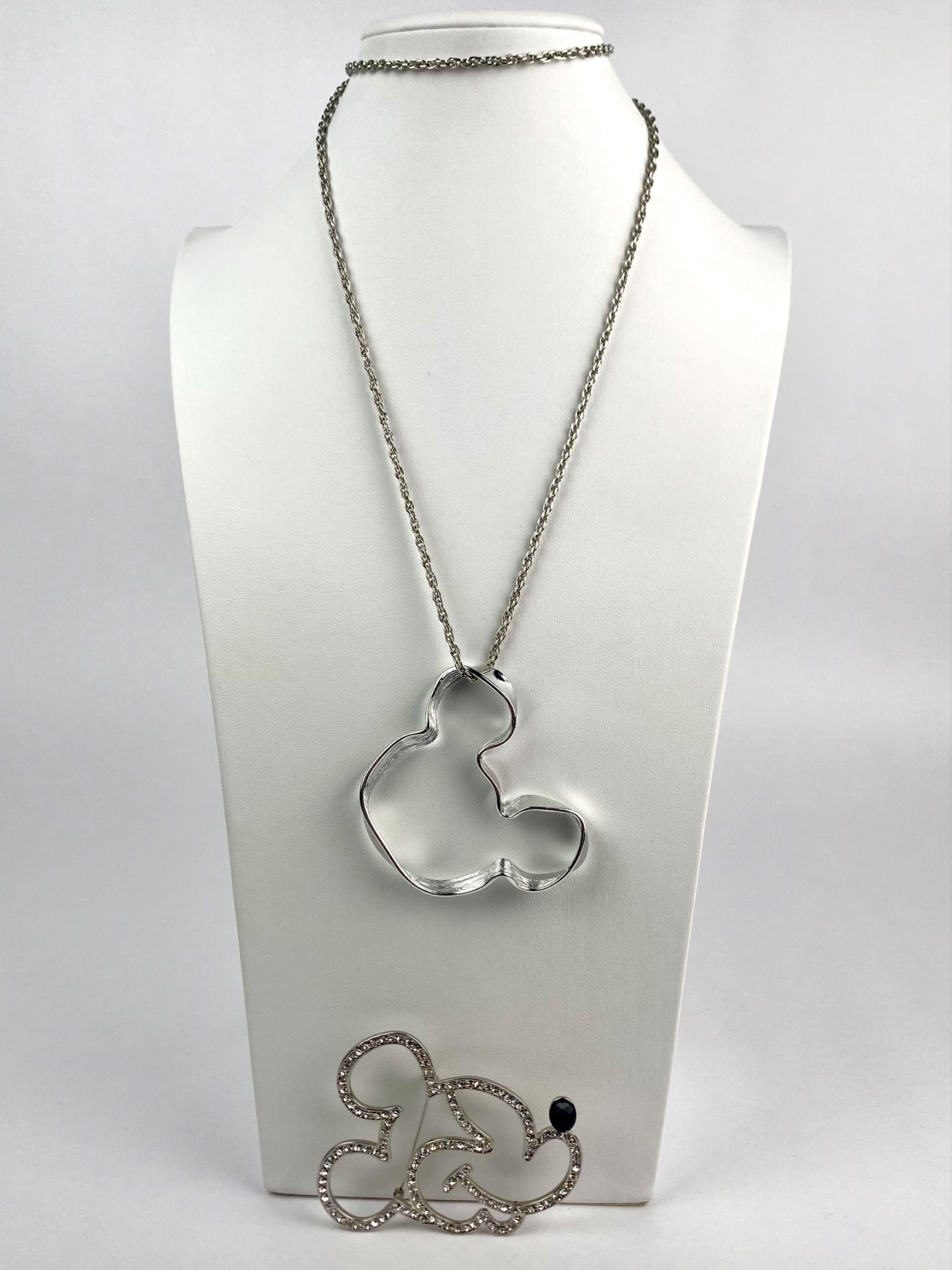 Sterling Silver  Mickey Mouse Necklace and Rhinestone Brooch Set (1 of 12)