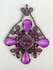 Vintage Amethyst Toned Glass Brooch Pendant Attributed to Schreiner