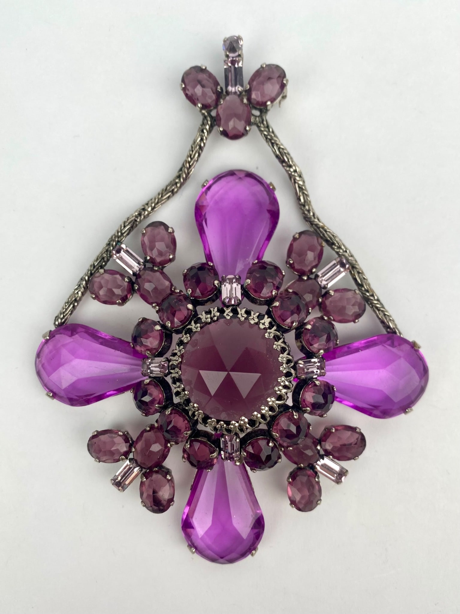 Vintage Amethyst Toned Glass Brooch Pendant Attributed to Schreiner (1 of 10)