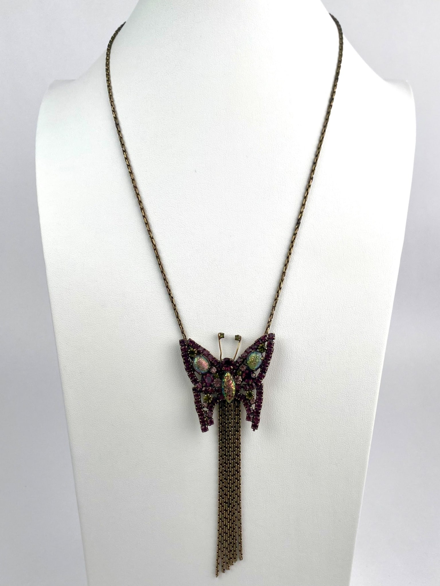 Vintage Czech Butterfly Pendant Necklace with Dangling Chain Tassel (1 of 10)