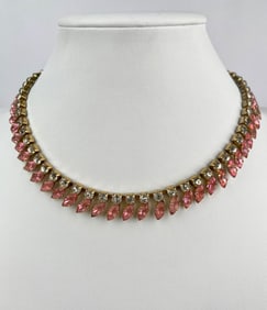 Vintage Pink and Clear Rhinestone Choker Necklace