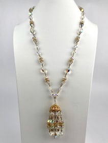 Vintage Aurora Borealis Crystal Tassel Pendant Necklace
