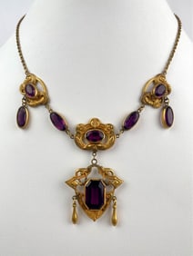 Art Nouveau Revival Amethyst Glass Lavalier Necklace