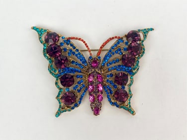 Thelma Deutsch Multicolored Rhinestones Butterfly Brooch