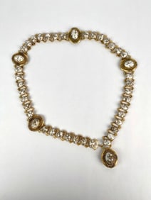 Vintage Gold Tone and White Cabochon Link Belt