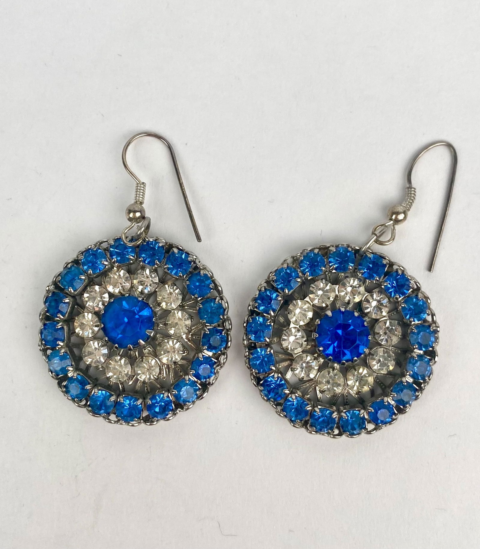 Pair of Vintage Blue and Clear Rhinestone Medallion Earrings (1 of 8)