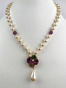 Signed Miriam Haskell Faux Pearl Necklace