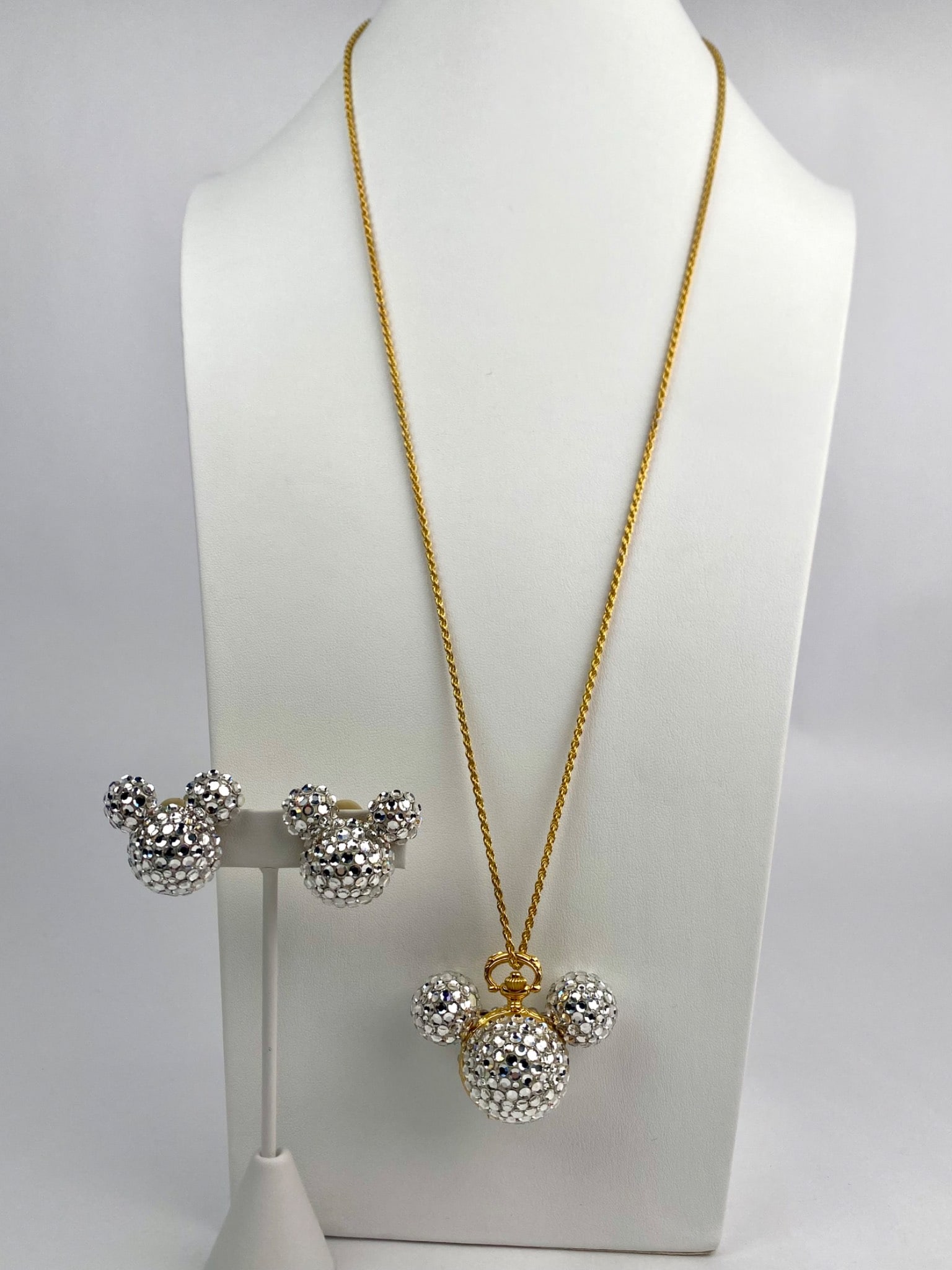 Mickey Mouse Rhinestone Watch Pendant Necklace and Clip On Earring Set (1 of 12)