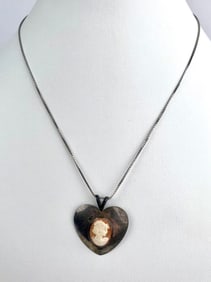 Sterling Silver Heart Pendant Necklace with Cameo Design