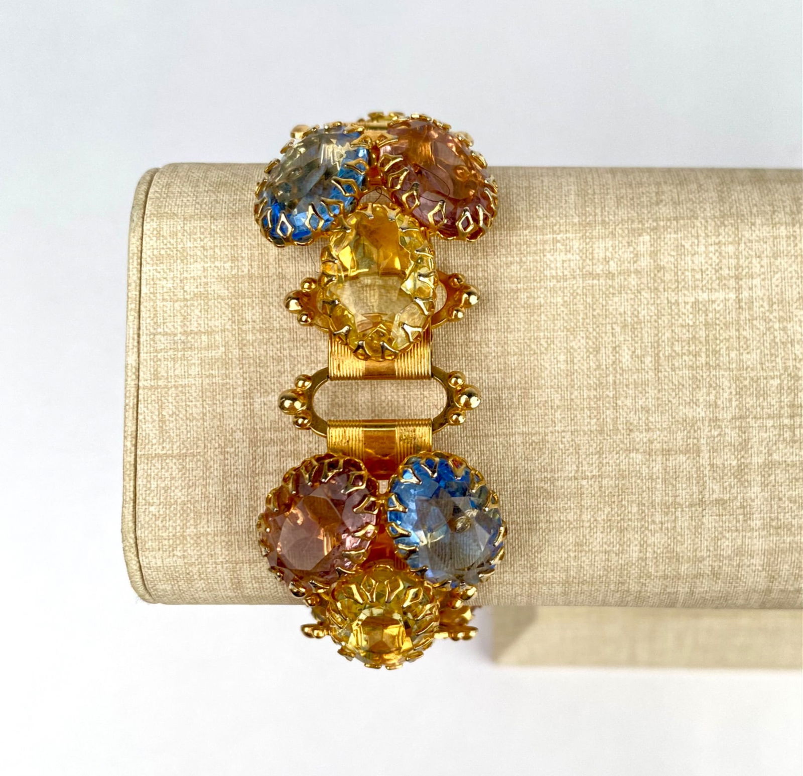 Vintage Gold Tone Bracelet with Multi Color Glass Stones (1 of 9)