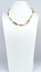 Twisted Multi Strand Necklace with Pearls and Purple Glass