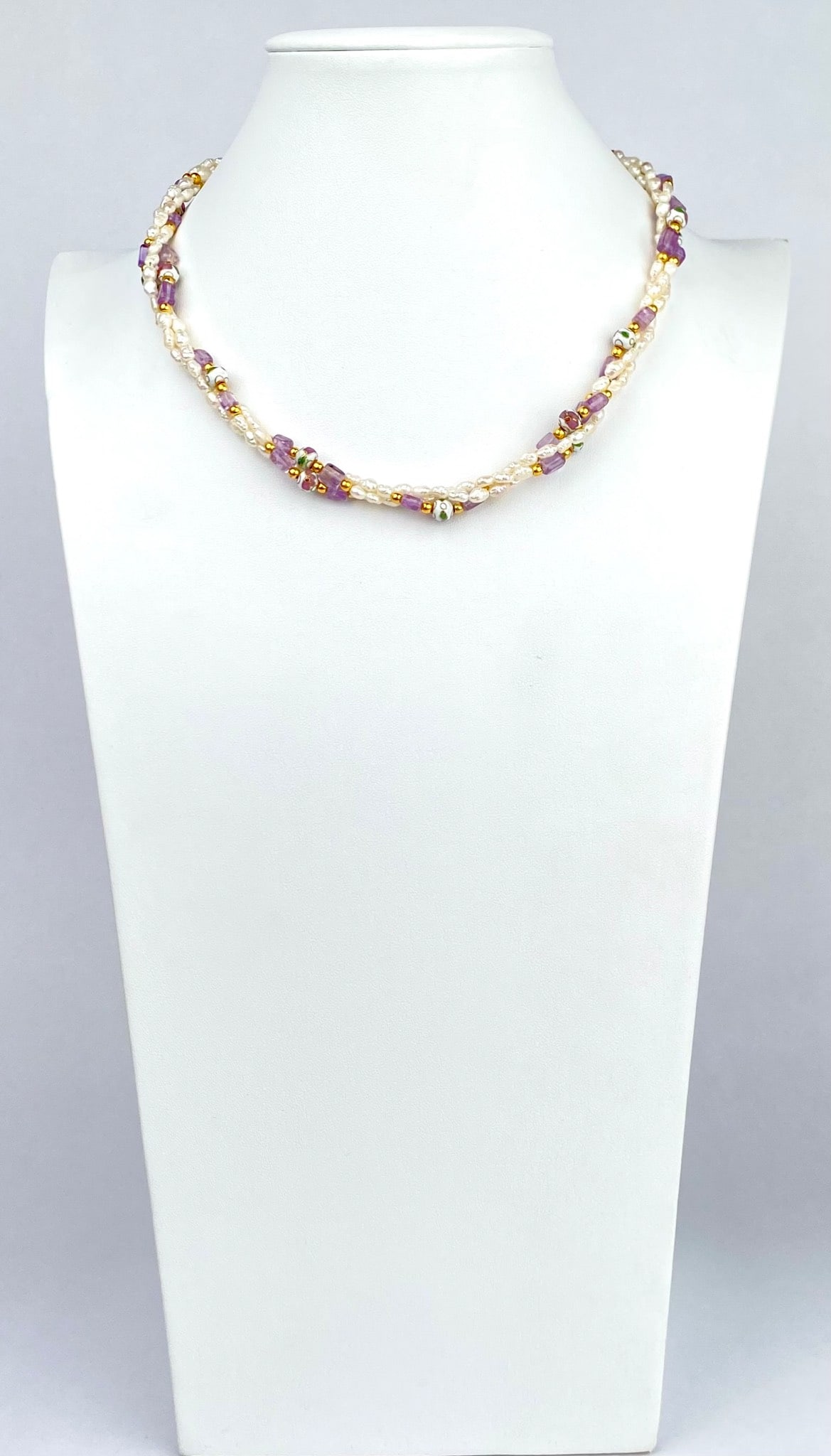 Twisted Multi Strand Necklace with Pearls and Purple Glass (1 of 8)