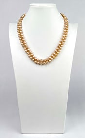 Mid Century Double Strand Champagne Glass Pearl Necklace