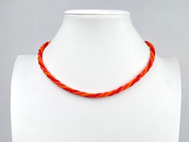 Twisted Red and Orange Beaded Necklace With Metal Clasp