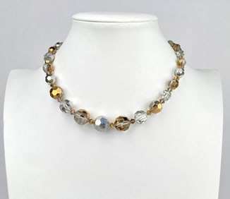 Mid Century Czech Faceted Crystal and Glass Bead Necklace