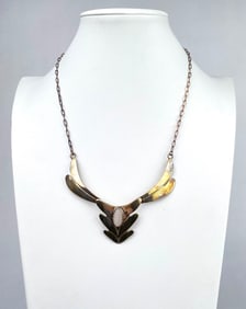 Signed Navajo Sterling Silver Necklace Stone Accent by C J Nez