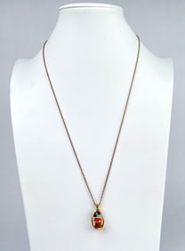 Gold Tone Sterling Pendant Necklace with Mickey Mouse Figurine