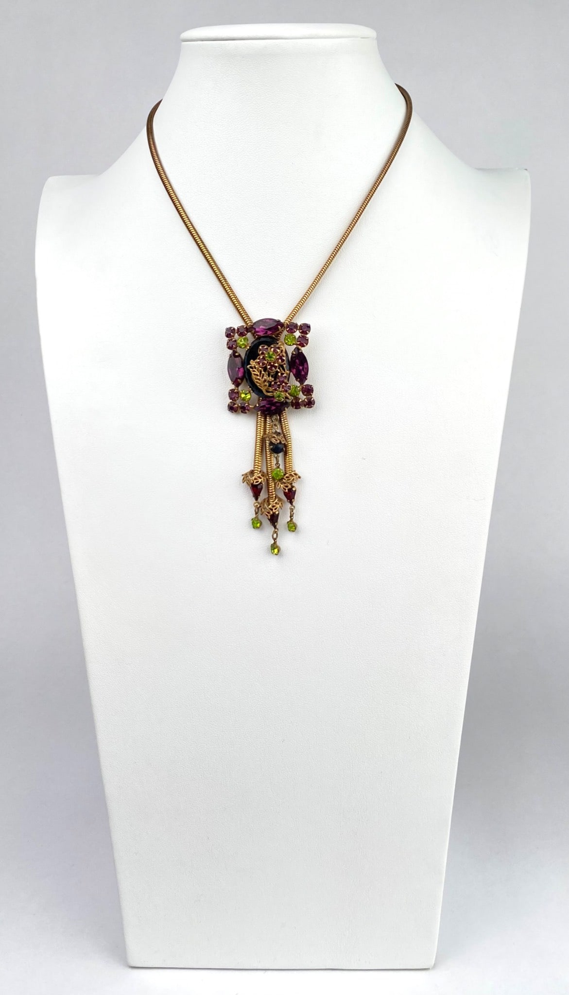 Mid Century Rhinestone Pendant Necklace with Floral Filigree (1 of 11)