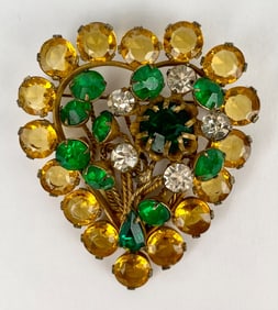 Mid Century Heart Shaped Brooch with Rhinestones