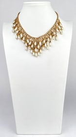 Gold Tone Necklace by Marvella with Faux Pearls and Rhinestones