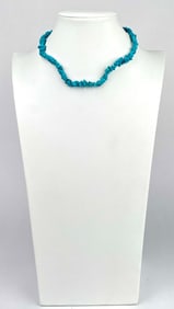 Turquoise Chip Beaded Necklace with Gold Tone Clasp