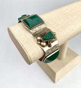 Mexican Sterling Silver and Green Onyx Bracelet