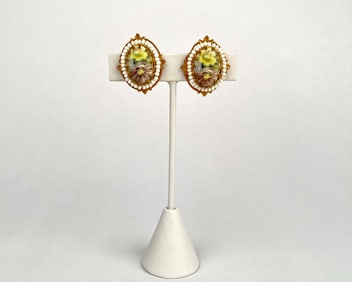 Miriam Haskell Clip On Earrings with Floral Motif