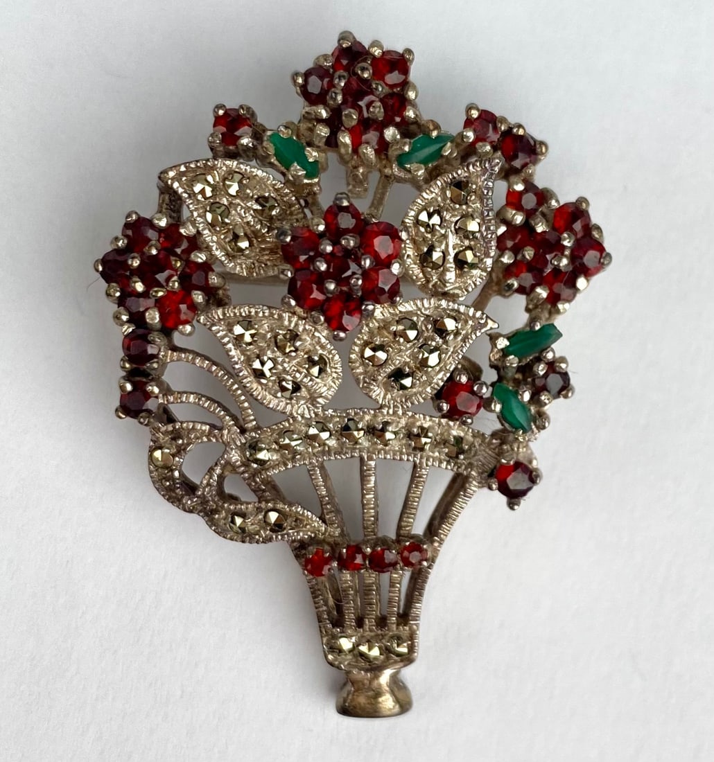 Wachenheimer Sterling Floral Basket Brooch (1 of 8)