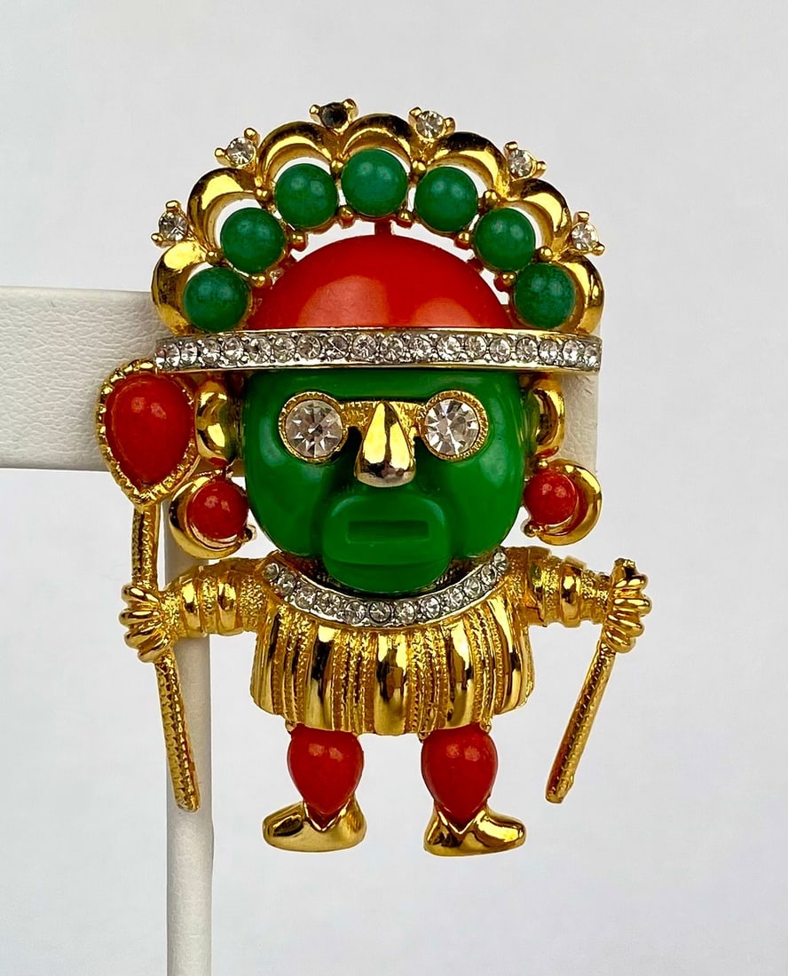 Hattie Carnegie Gold Tone Aztec Figural Brooch (1 of 7)