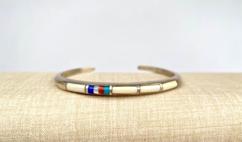 Sterling Silver Native American Zuni Inlaid Cuff