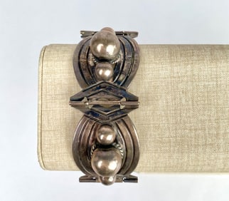 Mid Century Mexican Sterling Silver Link Bracelet with Orb Motif
