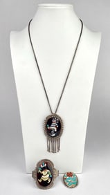 Zuni Sterling Silver Channel Inlay Jewelry Lot with Kachina Figures
