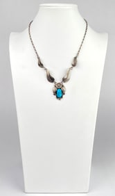 Sterling Silver Necklace with Turquoise Stone and Leaf Motif