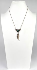 Signed Sterling Silver Necklace with Abalone and Feather Motif