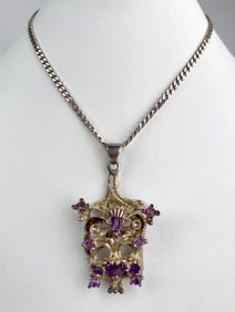 Mexican Sterling Silver Pendant Necklace with Amethyst Accents