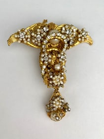 Stanley Hagler NYC Baroque Pearl and Rhinestone Brooch