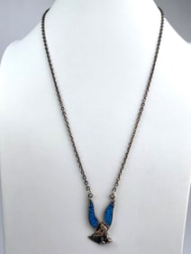 Native American Turquoise Chip Inlay Eagle Pendant Necklace