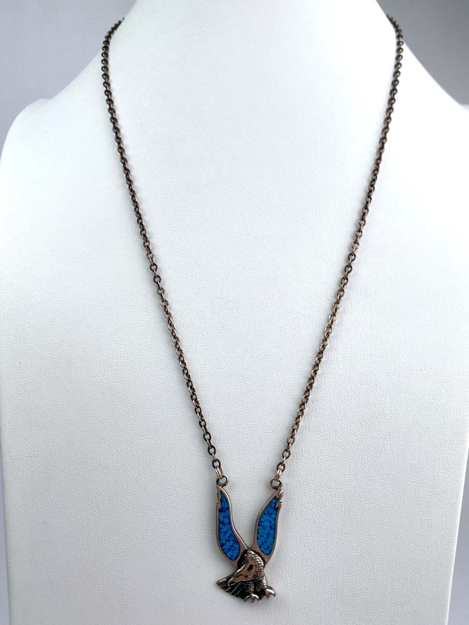 Native American Turquoise Chip Inlay Eagle Pendant Necklace (1 of 12)