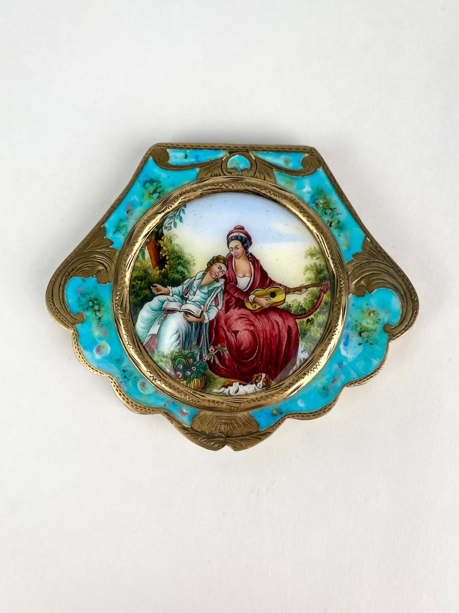 800 Silver Austrian Enamel Compact with Romantic Scene (1 of 12)