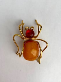 12K Gold Filled Amber Spider Brooch by Amber Guild