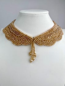Vintage Hand Beaded Faux Pearl Collar Necklace
