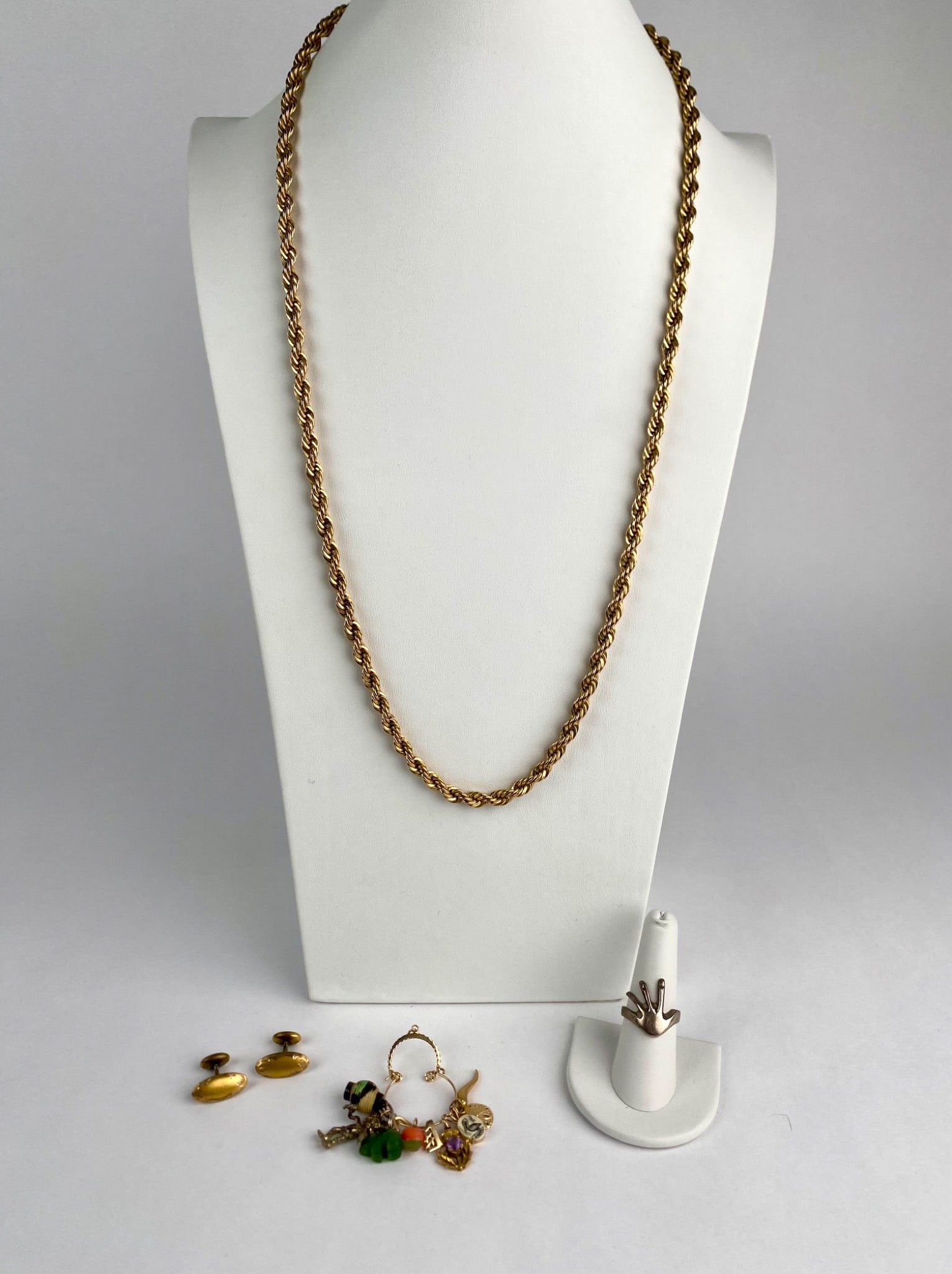 14K Gold Filled Rope Chain with Charms, Cufflinks and Sterling Silver Mexican Ring (1 of 12)