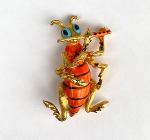 Hattie Carnegie Enamel and Gold Tone Figurative Insect Brooch