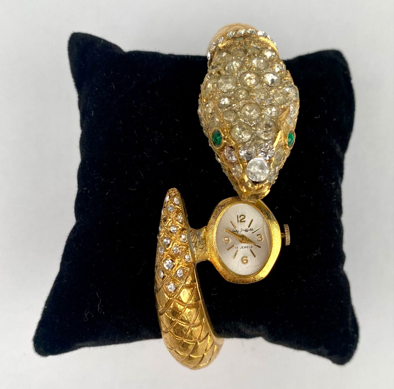 Vintage Kenneth Jay Lane Snake Bracelet Watch with Rhinestones (1 of 12)