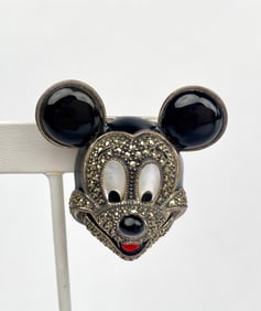 Judith Jack Sterling Silver Mickey Mouse Brooch with Rhinestones