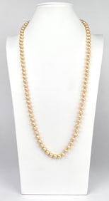 Vintage Champagne Faux Pearl Necklace with G Silver Clasp