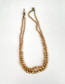Vintage Double Strand Simulated Pearl Necklace with 10K Gold Clasp