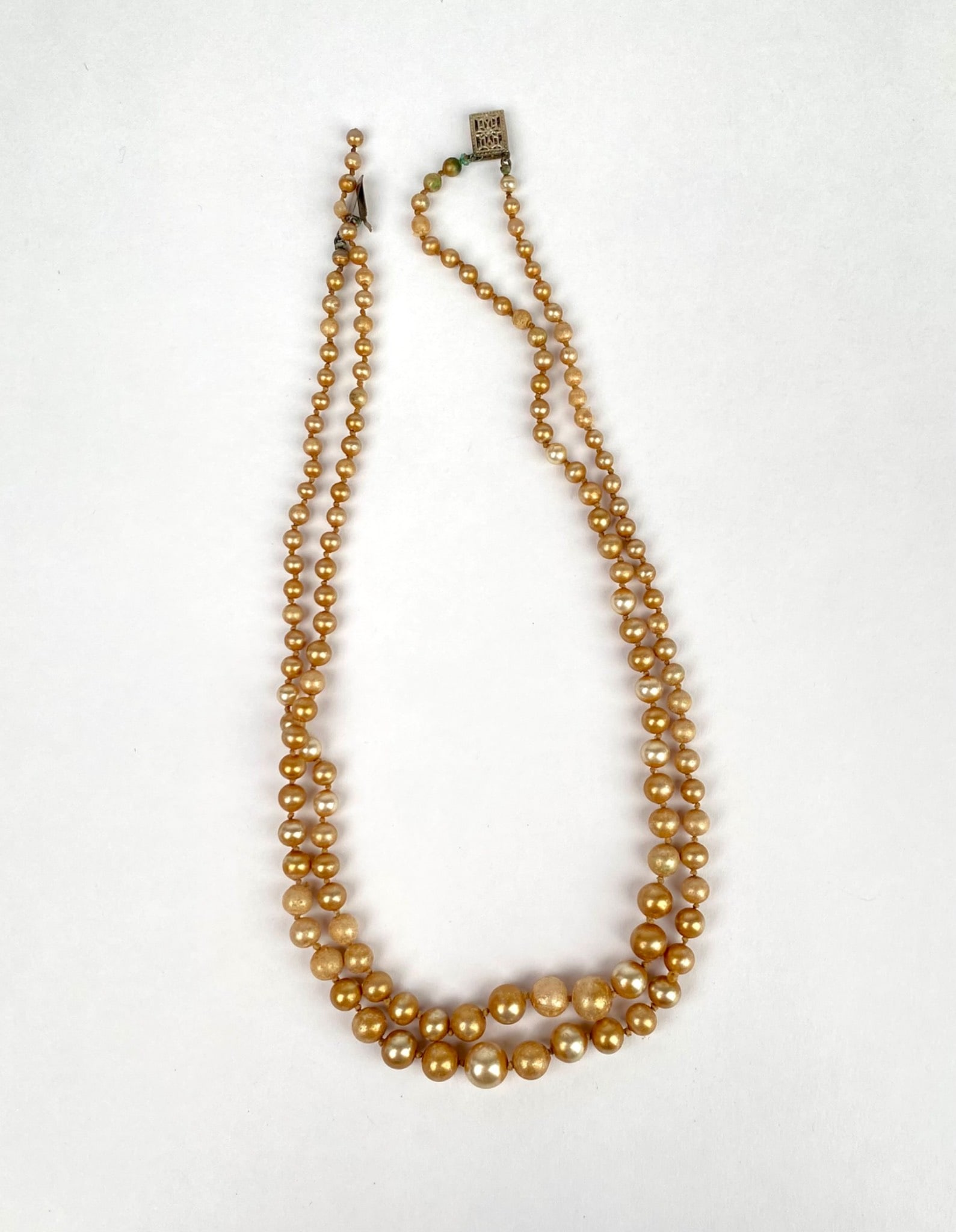 Vintage Double Strand Simulated Pearl Necklace with 10K Gold Clasp (1 of 7)