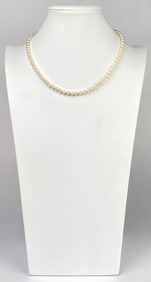 Mid Century 14K Yellow Gold Clasp Cultured Pearl Necklace