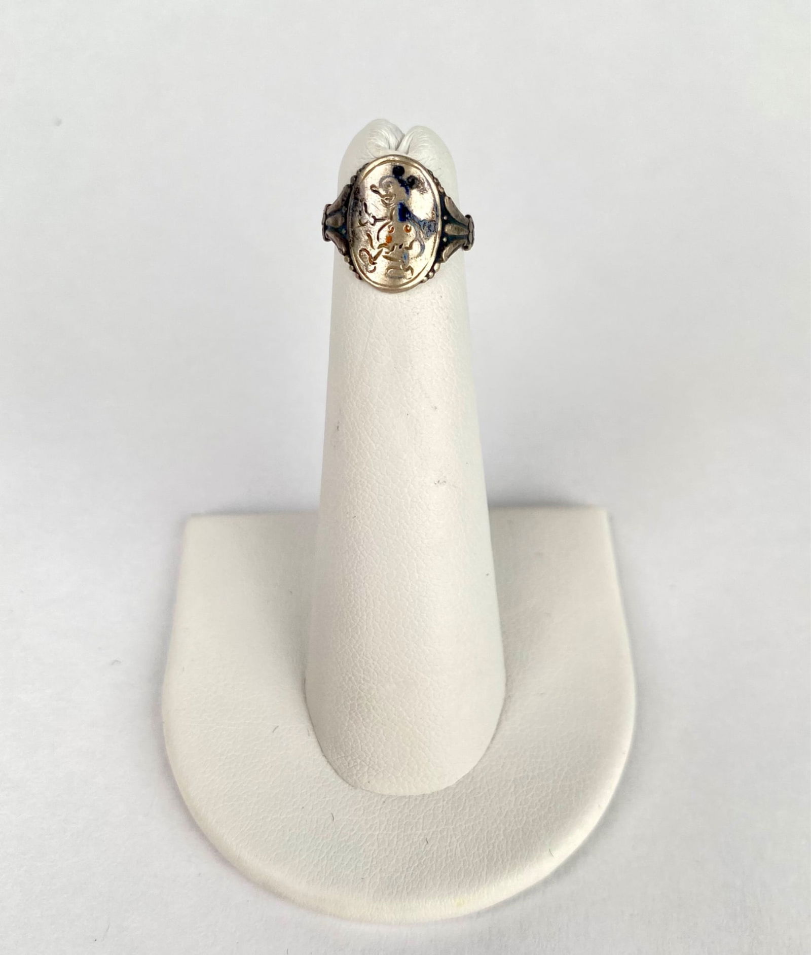 1930s Childrens Sterling Silver Mickey Mouse Ring with Enamel Detail (1 of 6)